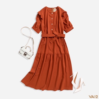 Váy Nữ Cộc Tay Nơ Eo Màu Cam Thời Trang Cao Cấp Thiết Kế NORICK