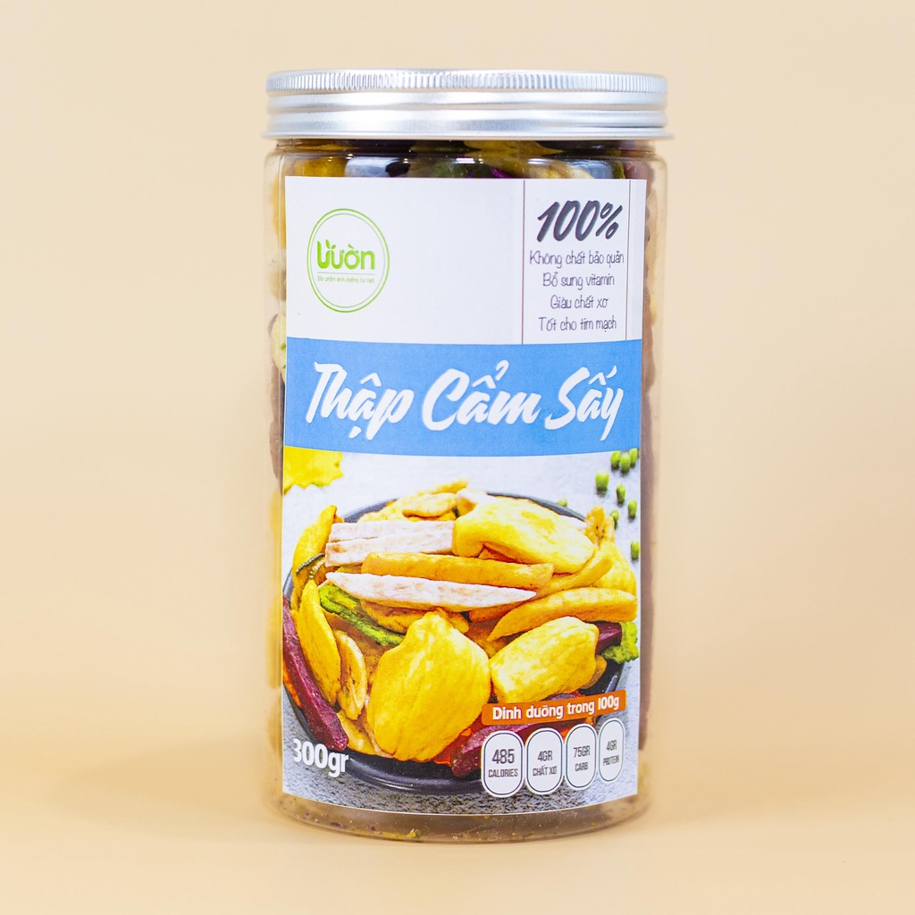 THẬP CẨM SẤY GIÒN 8 LOẠI CỦ QUẢ HÀNG LOẠI NGON, NGUYÊN MIẾNG ĂN VẶT/ ĂN KIÊNG/ GIẢM CÂN LÀNH MẠNH 300GR - VƯỜN ORGANIC