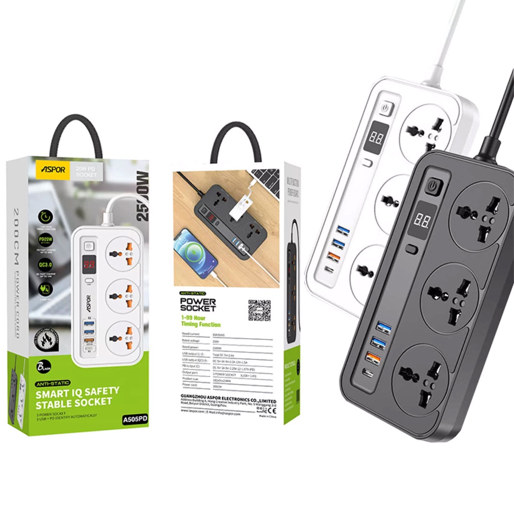 ⚡️ComBo 3 Cái⚡️ Ổ cắm điện Aspor A505 chĩnh hãng An toàn,Ổ điện hẹn gờ 4 cổng USB -TYC, chống cháy chập hơn ổ cắm Lioa