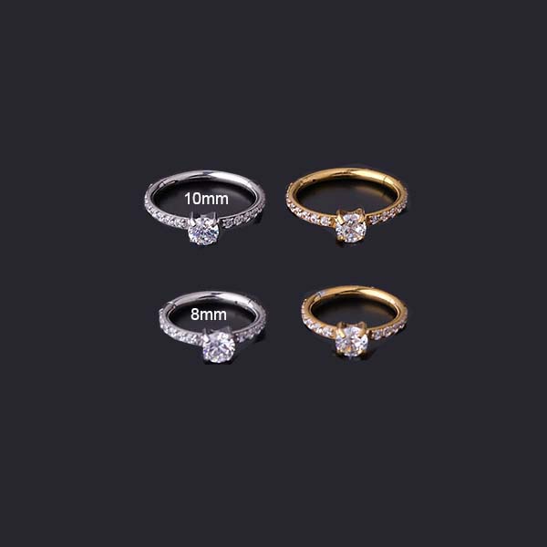 1 Cái Khuyên Tai Tròn Bằng Thép Titan Đính Đá Zircon 8mm/10mm 16Gauge Không Gây Dị Ứng