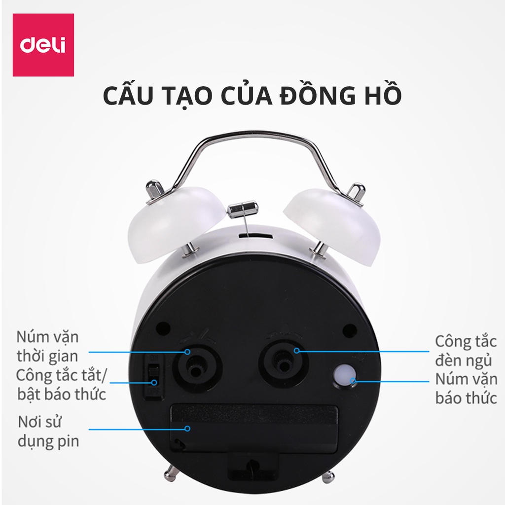 [Mã LIFEDL44 giảm 50K đơn 99K] Đồng hồ báo thức Deli - Xanh dương/Xanh lá/ Hồng - 8802