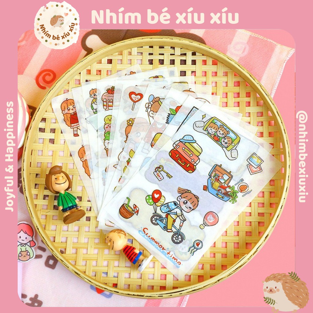 Set 4 tấm sticker cô bé Nhật Bổn hình dán hoạt động thường ngày daily activites