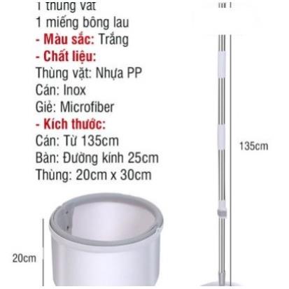 Bộ lau nhà thông minh K8 thùng vắt xoay tròn nhựa PP, Cán inox dài 134cm, miếng lau 25cm