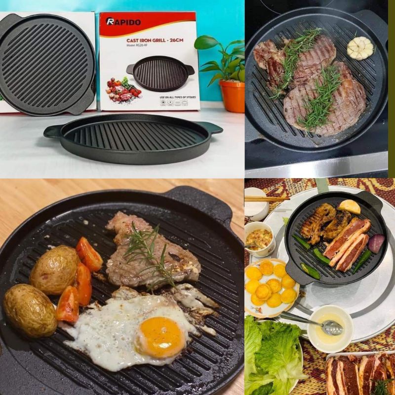 Chảo nướng gang đúc nguyên khối 26cm Rapido giá hot