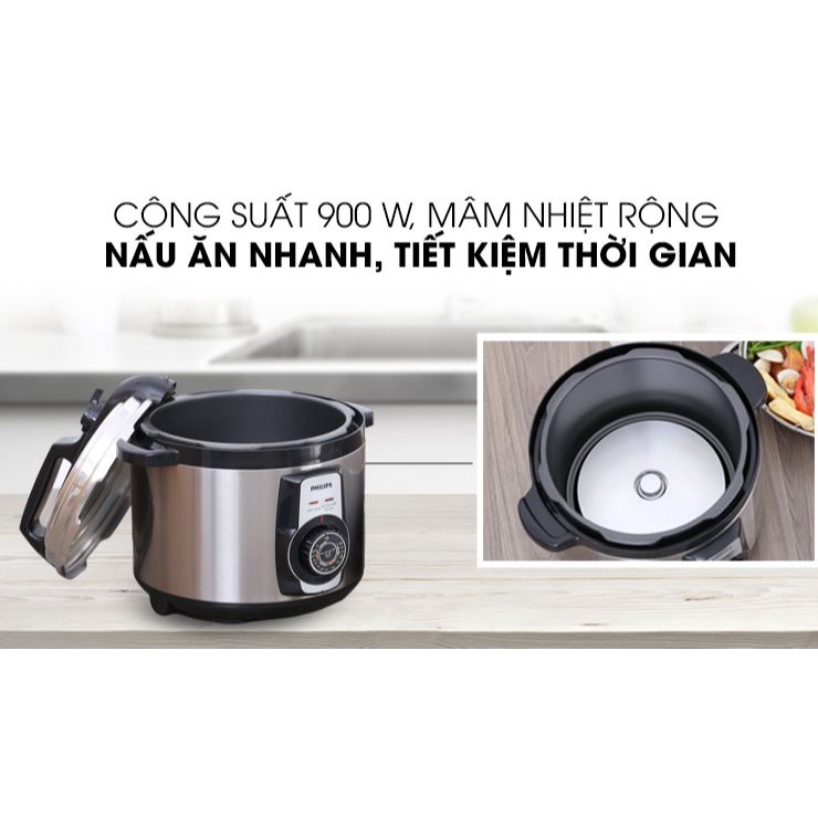 Nồi áp suất điện Philips HD2103/66 5 lít-Mới Chính Hãng 100%-5 lít 900W Chất liệu:Lòng nồi chống dính