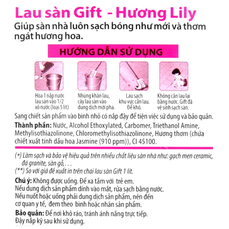 Nước Lau Sàn Nhà Gift Đậm Đặc Hồng Lily 3,8kg - thơm ngát hương hoa