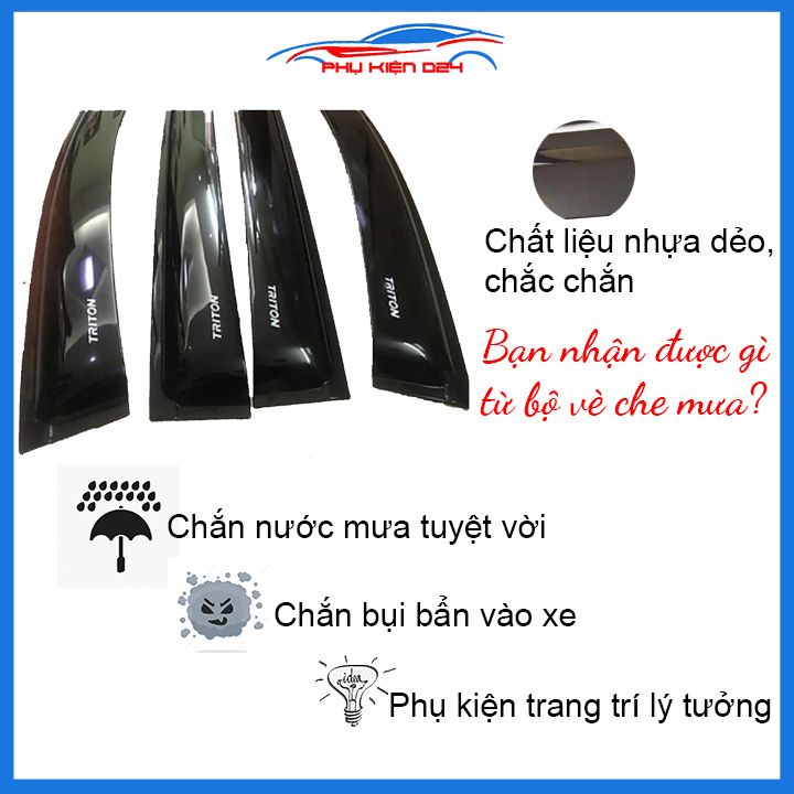 Vè mưa Triton 2015-2016-2017-2018-2019-2021 vè đen che mưa bảo vệ trang trí xe