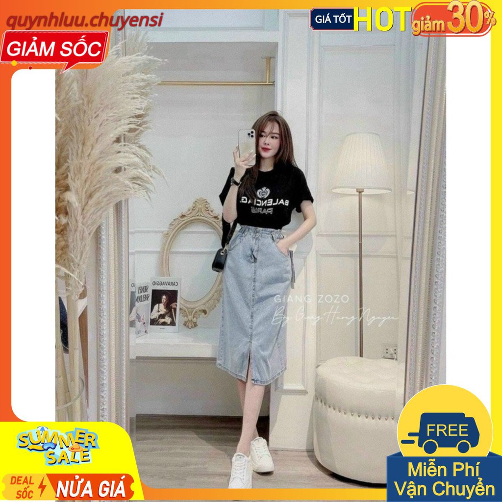 [ Mã FAXANH55 giảm 10K đơn 50K] CVN6- CHÂN VÁY JEAN XẺ XANH BẠC DÀI NỮ