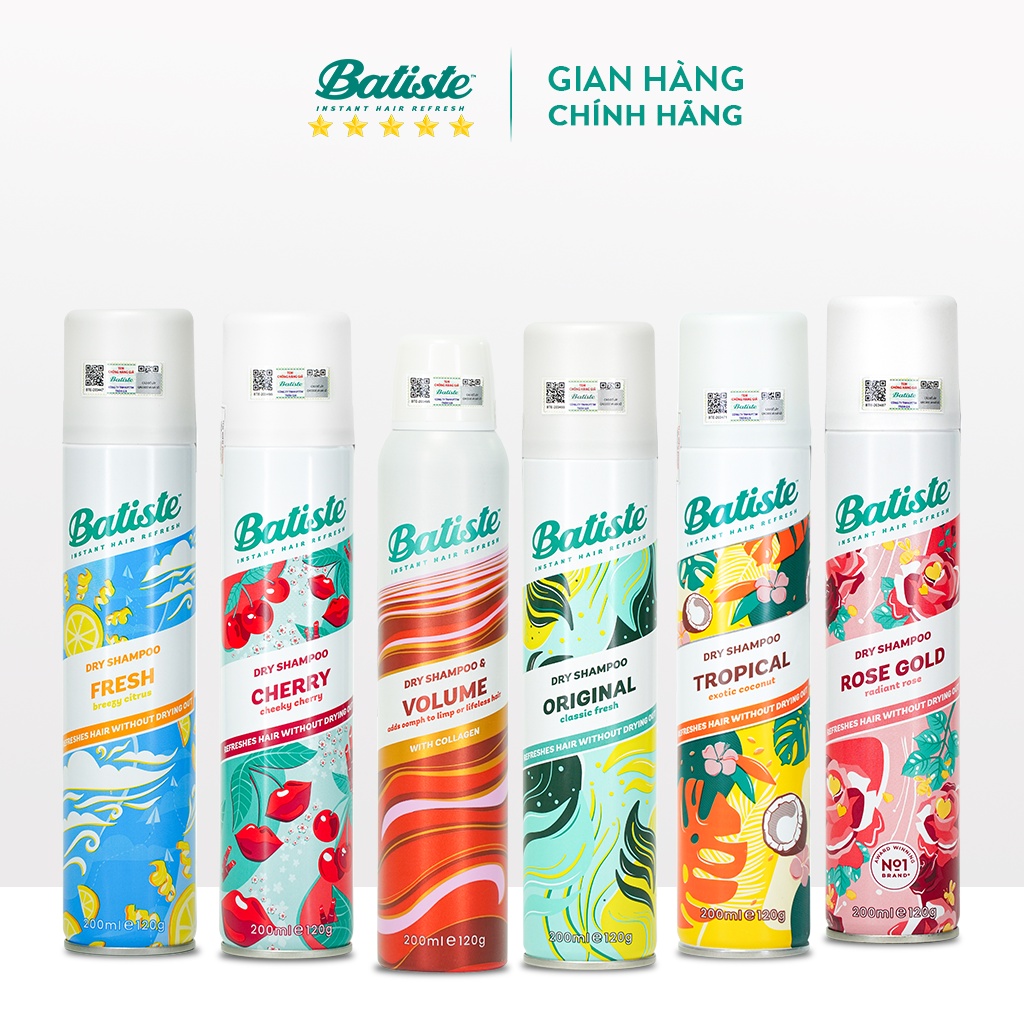 Dầu Gội Khô Batiste Dry Shampoo Mini Size 50ml, Full 200ml Hết Ngứa, Hết Bết Dính Tóc Bồng Bềnh Bóng Mượt Tức Khắc