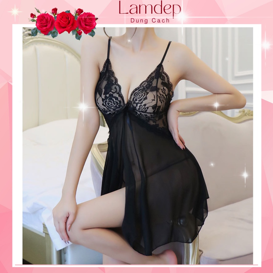 Váy ngủ sexy - Đầm ngủ sexy ren voan mỏng xuyên thấu ko có áo choàng- VM1120