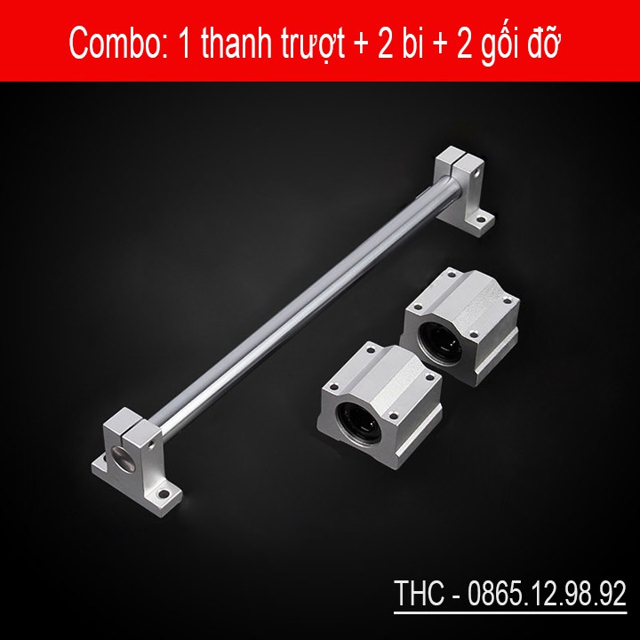 Bộ thanh ray trượt tròn phi 16mm (1 thanh SC16 dài 1 mét + 2 bi trượt SCS16UU + 2 gối đỡ SK16)