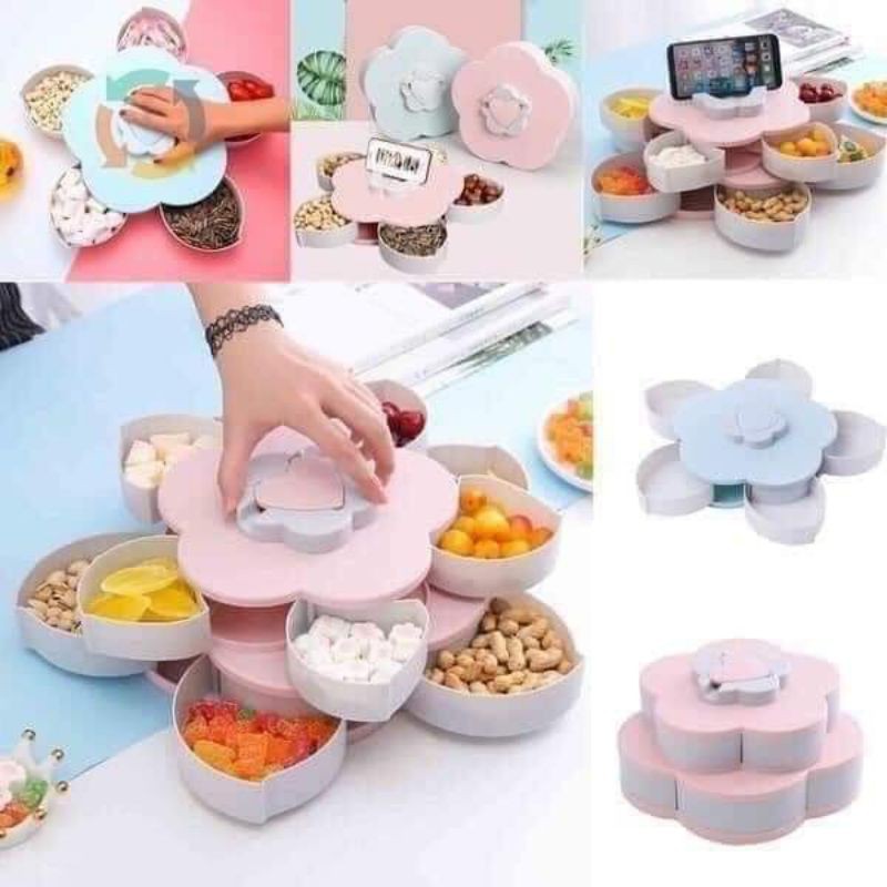 KHAY MỨT XOAY 2 TẦNG 10 CÁNH SIÊU RẺ, HỘP ĐỰNG BÁNH KẸO , mứt