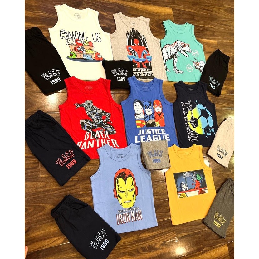 Bộ Bé Trai sát nách ba lỗ 17-45kg xuất dư xịn PA.LACE cotton in hình siêu nhân size đại