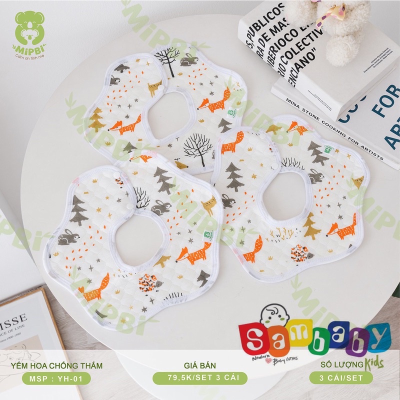 Set 3 Yếm Hoa Chống Thấm Mipbi Cho Bé