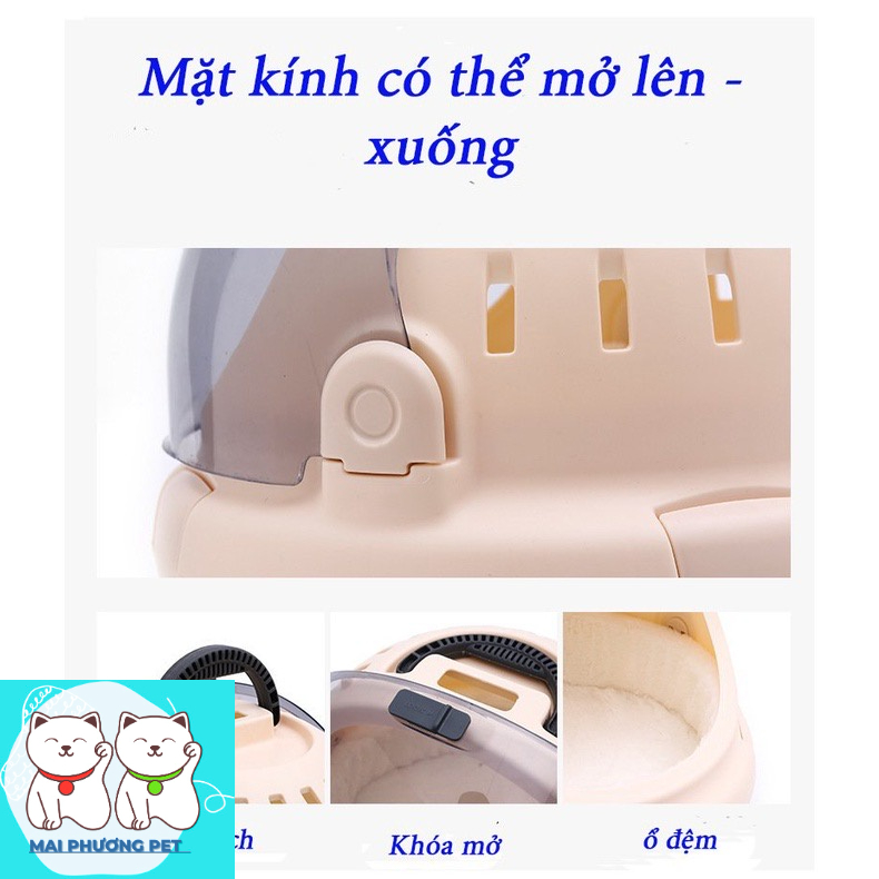 Lồng phi hành gia kết hợp ổ nệm nhựa cho chó mèo Màu Be cho chó mèo dưới 4kg đầy đủ phụ kiện