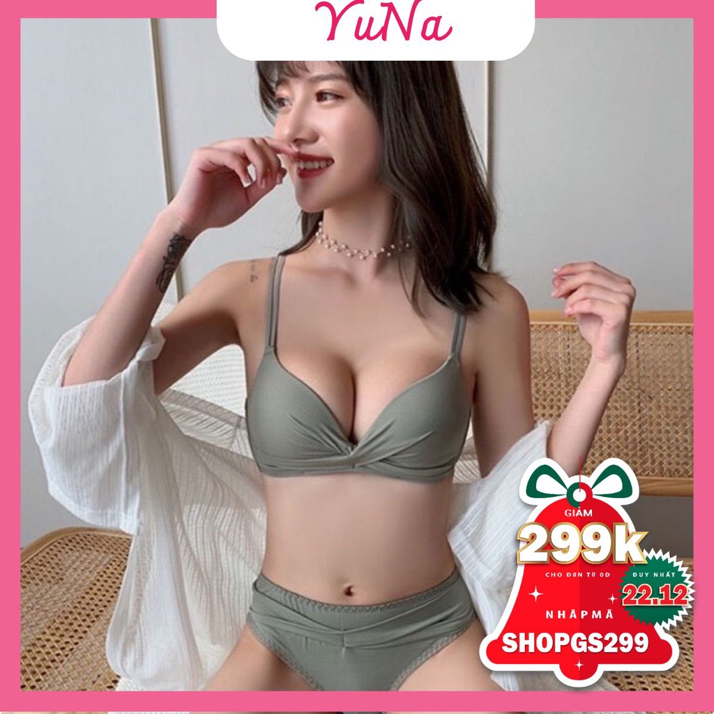 Bộ đồ lót NÂNG NGỰC MAIKA set đồ lót nhún nơ thông hơi không gọng nâng ngực siêu quyến rũ