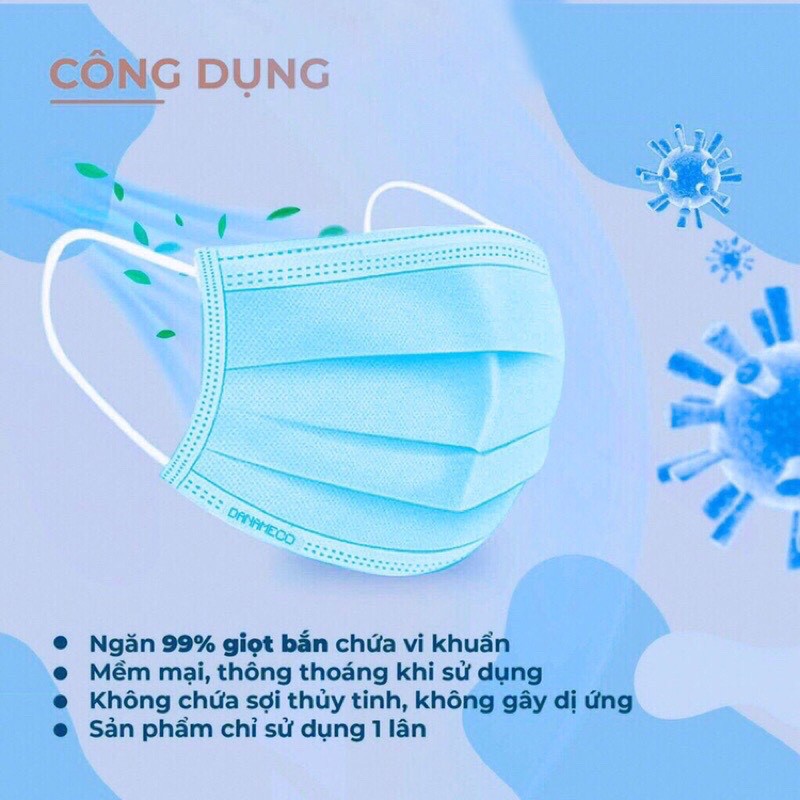 Khẩu Trang Y Tế Kháng Khuẩn Đã Tiệt Trùng DANAMECO Chống Bắn Giọt 99% [Hộp 50 chiếc, 1 chiếc/bao nilon]