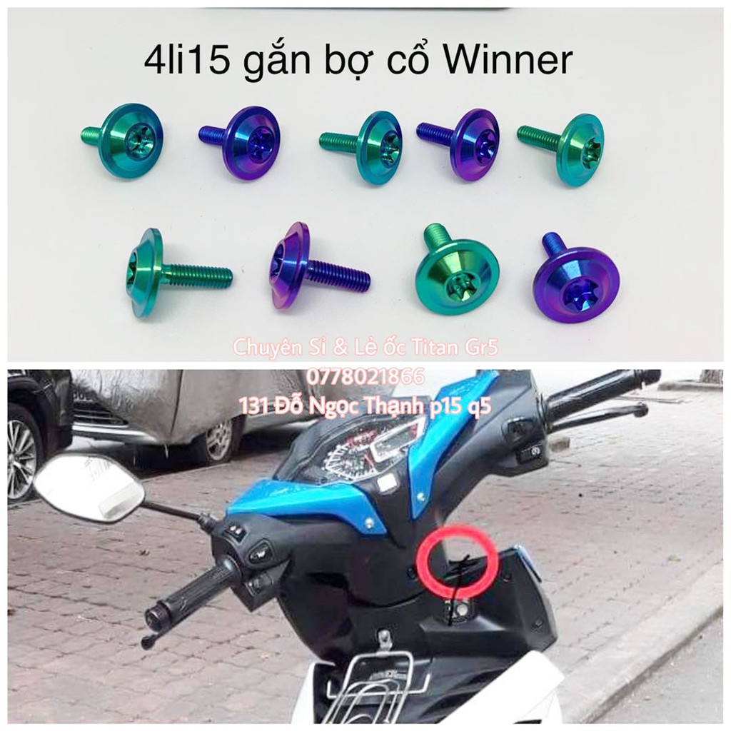 Ốc 4li15 dù to Titanium Gr5 gắn bợ cổ Winner và nhiều vị trí khác