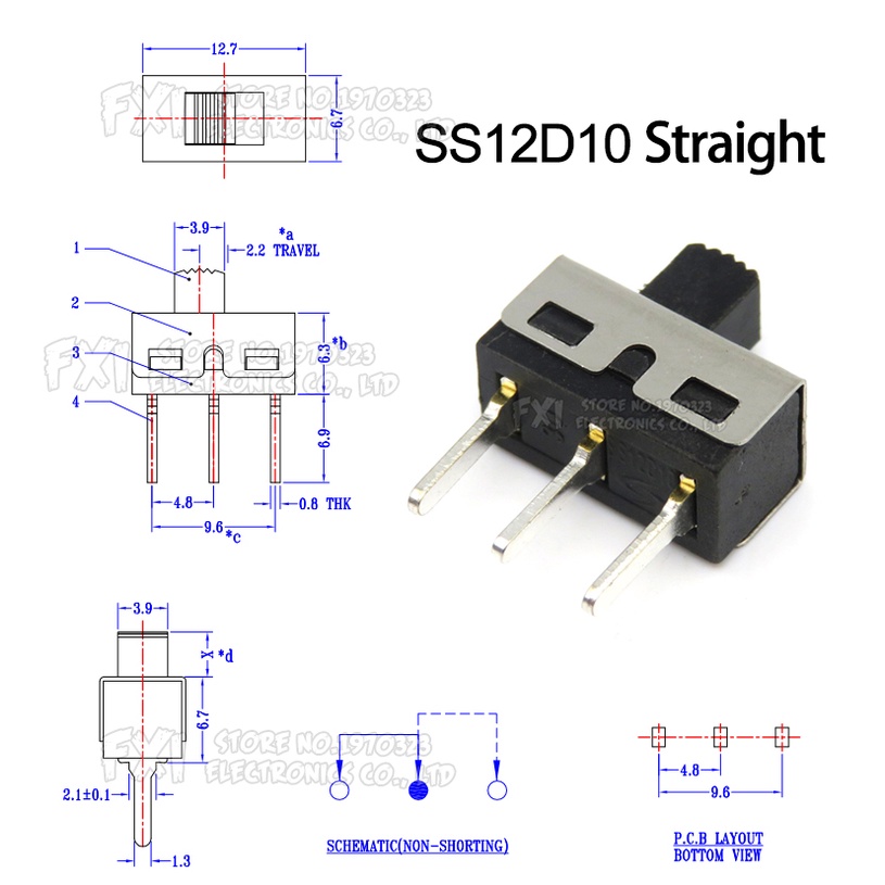 Set 10 Công Tắc Gạt SS12D10 SS12D11 3Pin 1P2T 5mm SS12D10G5 Ibuw Chuyên Dụng