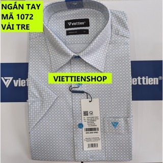 (1072 HVS) ÁO SƠ MI VIỆT TIẾN NGẮN TAY VẢI TRE HOA VẮN