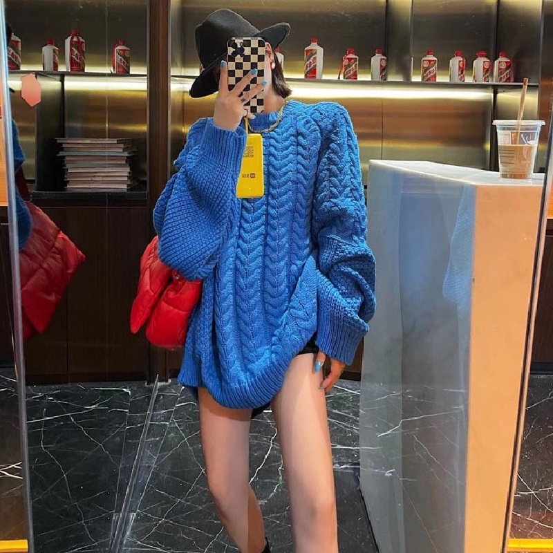 Áo Sweater Dệt Kim Cổ Tròn Dáng Rộng Thời Trang Thu Đông Phong Cách Hàn Quốc Cho Nữ