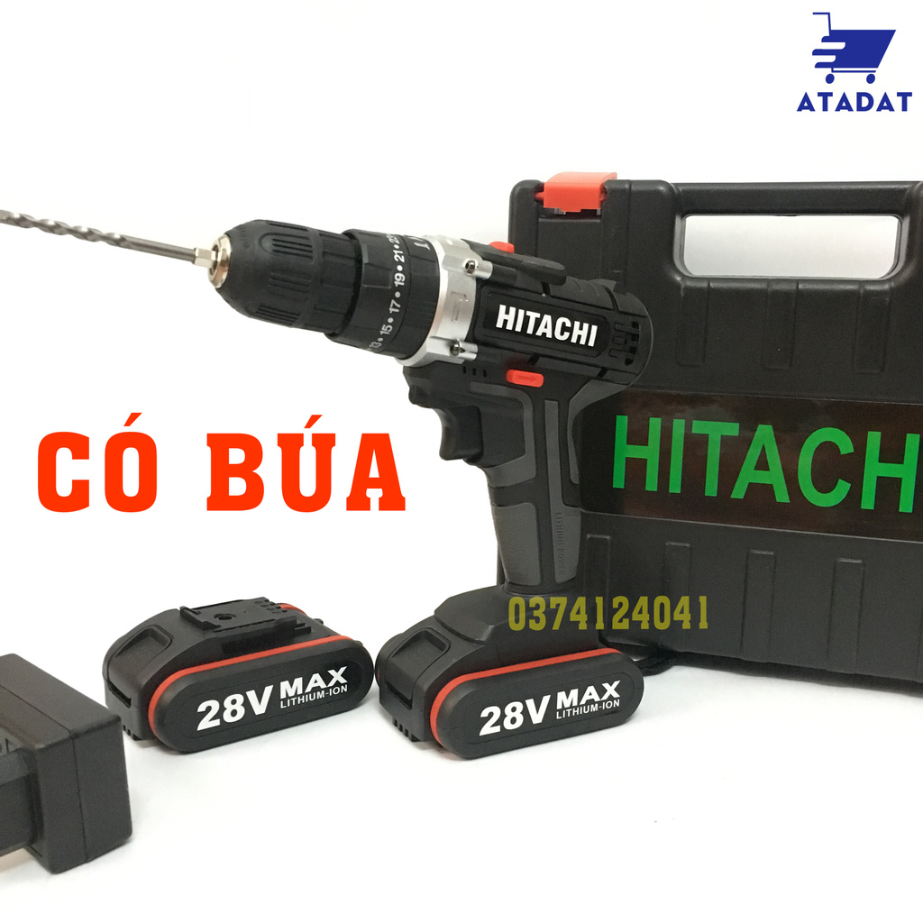 KHOAN KHÔNG DÂY HITACHI 28V - Tặng thêm 24 phụ kiện - 3 Chức năng: khoan, vít, đục tường