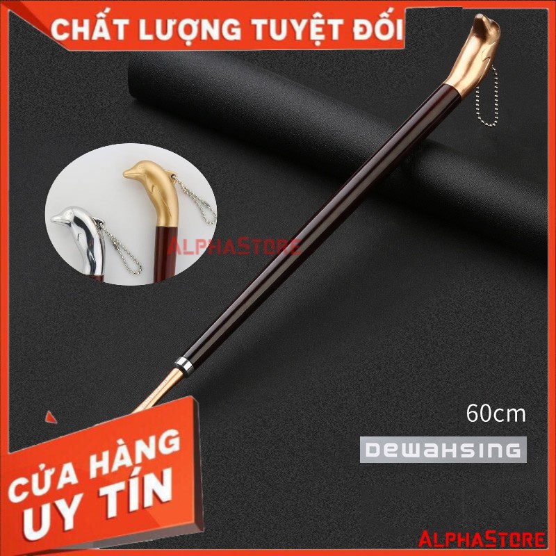 Đón Gót Giầy Cá Heo Cao Cấp Dài 60cm Inox Mạ Đồng - Thanh Xỏ Giày Dewahsing Cán Gỗ, Lưỡi Thép Không Gỉ - Hàng Cao Cấp