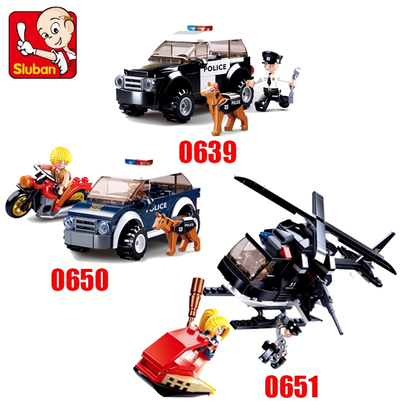 Sluban Police Series Patrol Car Helicopter Assault Car Escort Children Creative Education Building Blocks Toy 0639