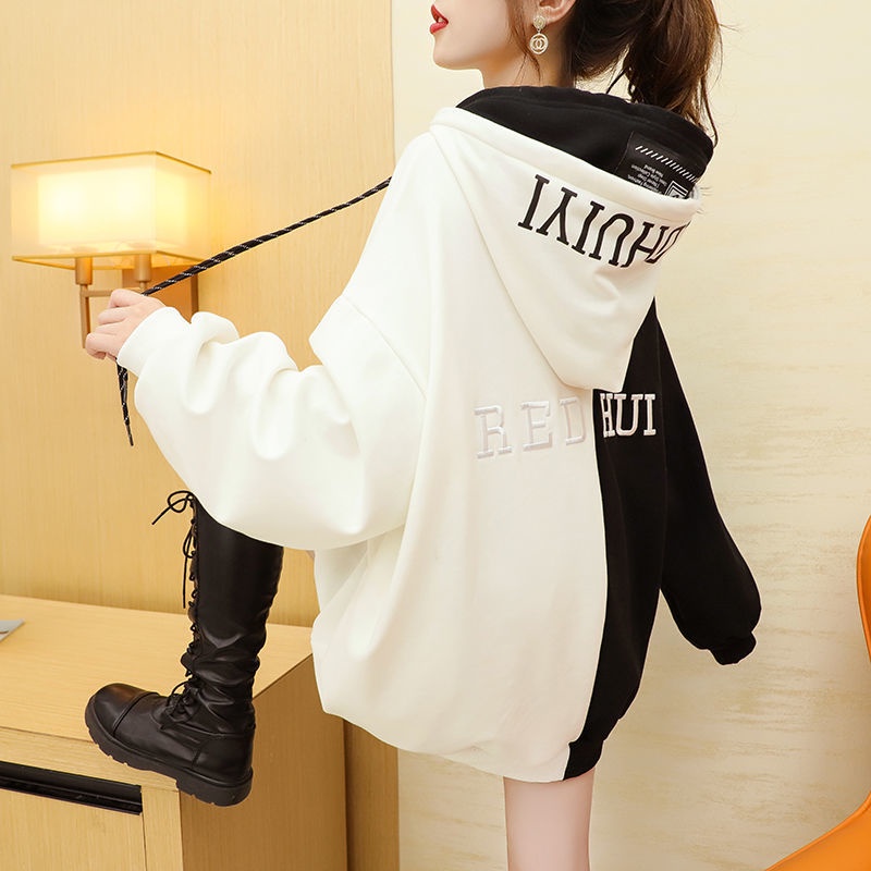 Áo hoodie vải nhung dày dáng rộng phong cách Hàn Quốc có size lớn 200kg cho nữ