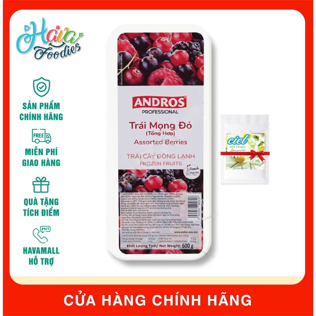 Trái Mọng Đỏ Tổng Hợp  Đông Lạnh Andros Hộp 600gr - TẶNG KÈM BỘT CHANH