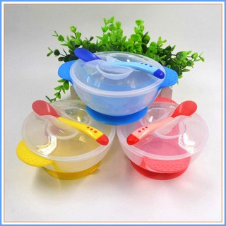 Bát ăn dặm chống đổ kèm thìa báo nóng cảm biến màu an toàn cho bé