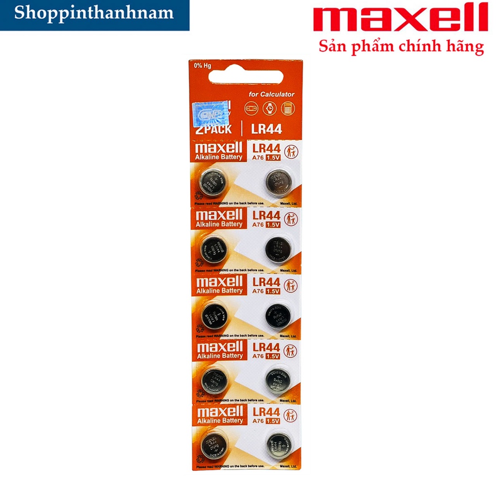 Pin LR44 Maxell Vỉ 10 Viên Chính Hãng AG13 A76 Thay Máy Tính Casio