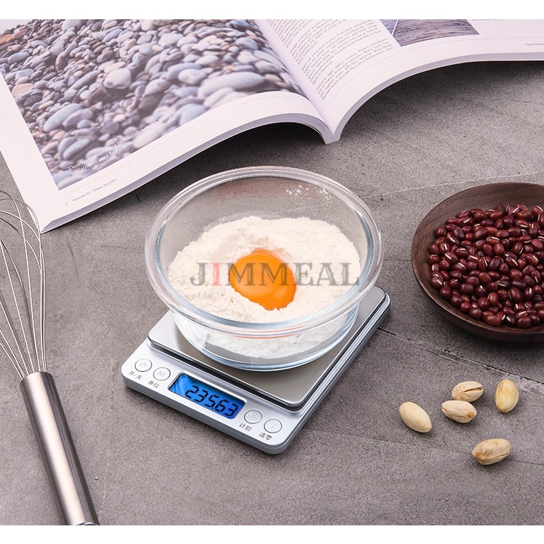 [Kèm Pin] Cân Điện Tử Mini, Cân Tiểu Ly Nhà Bếp Chính Xác 0.5kg/0.01g, 1kg/0.1g, 3kg/0.1 Thép Không Gỉ, Màn LCD Cao Cấp