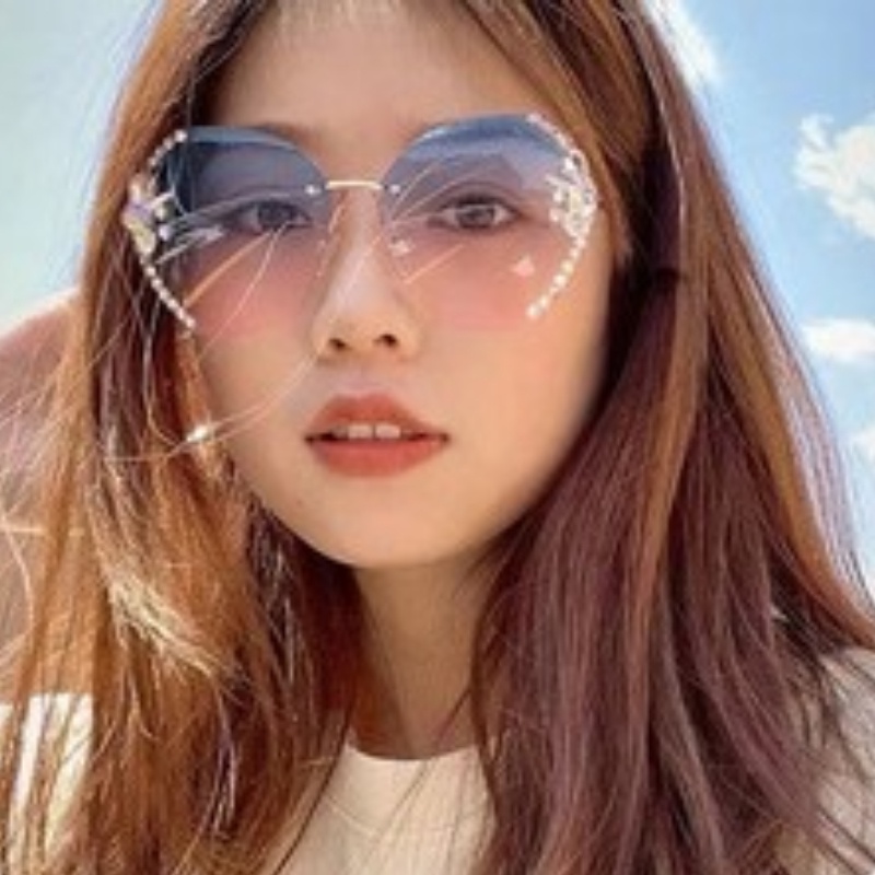 (YUZHU) Kính Mát Không Gọng Họa Tiết Hoa Đính Kim Cương Thời Trang Hàn Quốc Dành Cho Nữ