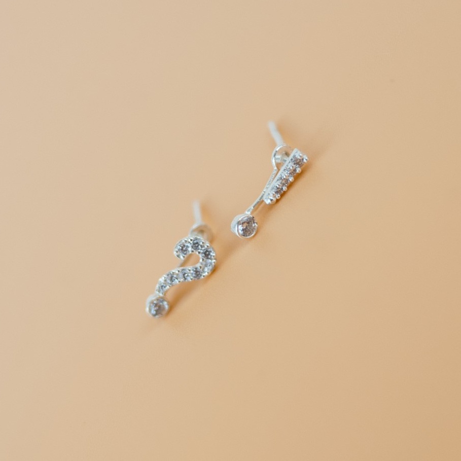 Khuyên Tai Bạc CaoBac Jewellery Cho Nữ Nụ Hình Chấm Than Hỏi Chấm