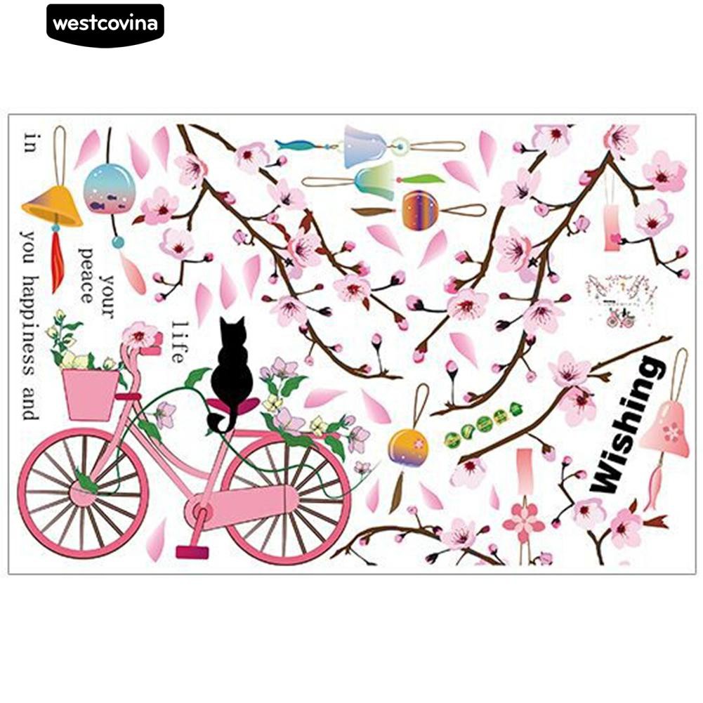 Sticker dán tường hình mèo xe đạp