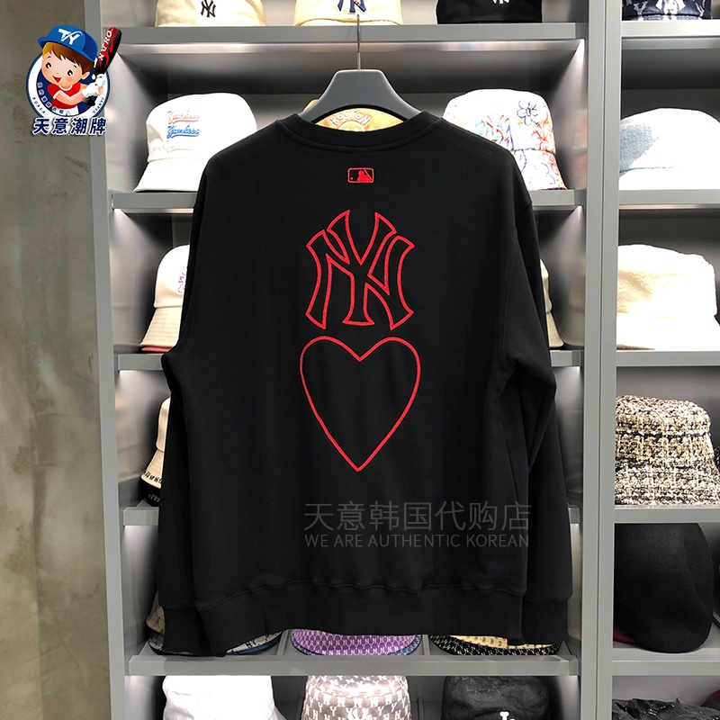 Mới NY Áo thun tay dài in hình trái tim tiêu chuẩn Hàn Quốc cho nam và nữ