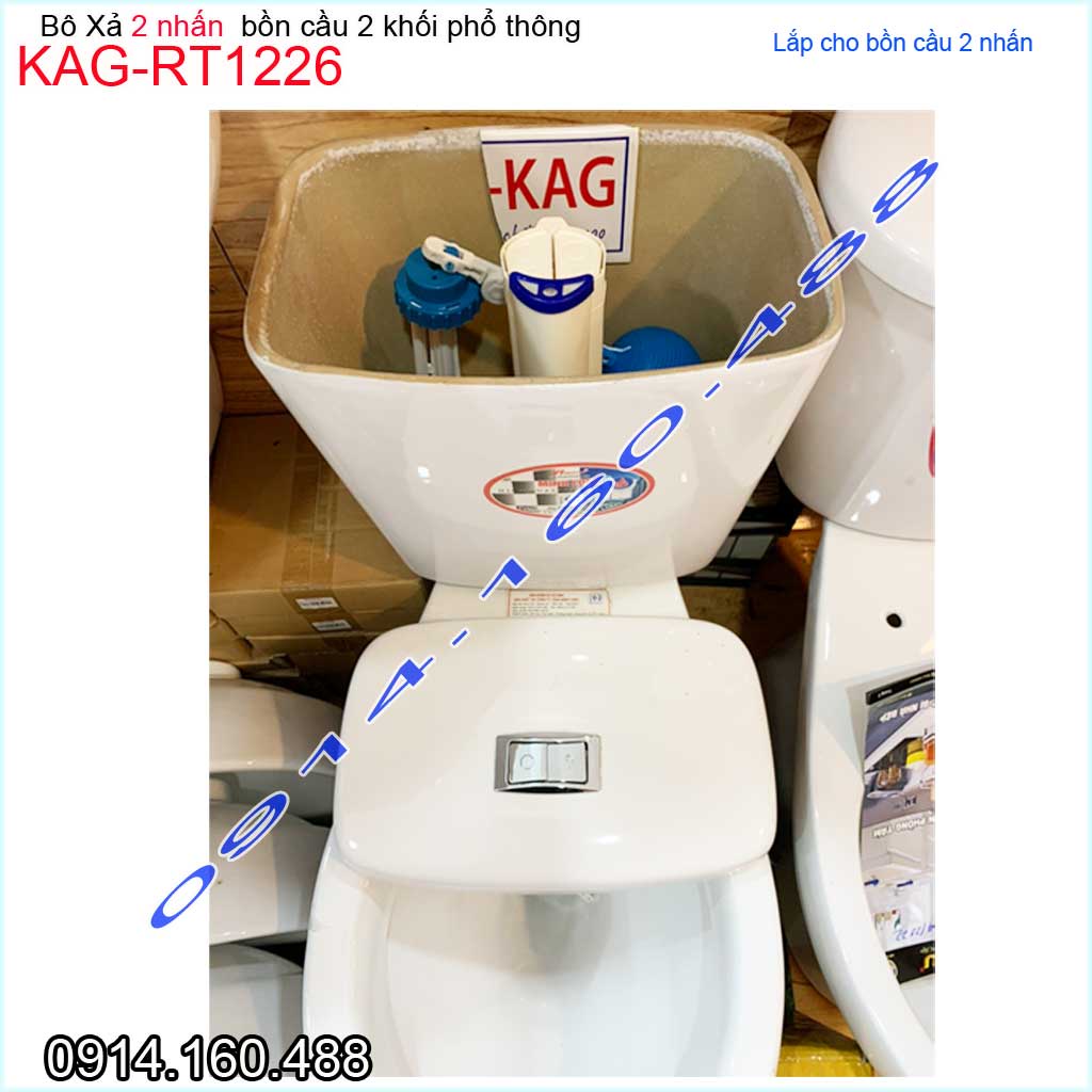 Bộ xả bồn cầu két nước rời 2 nút nhấn Tasaco KAG-RT1226, trọn bộ xả 2 nhấn bàn cầu phao nhấn êm siêu bền
