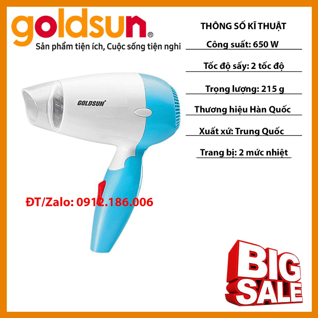 Máy sấy tóc Goldsun GXD850-650W mini tay gập