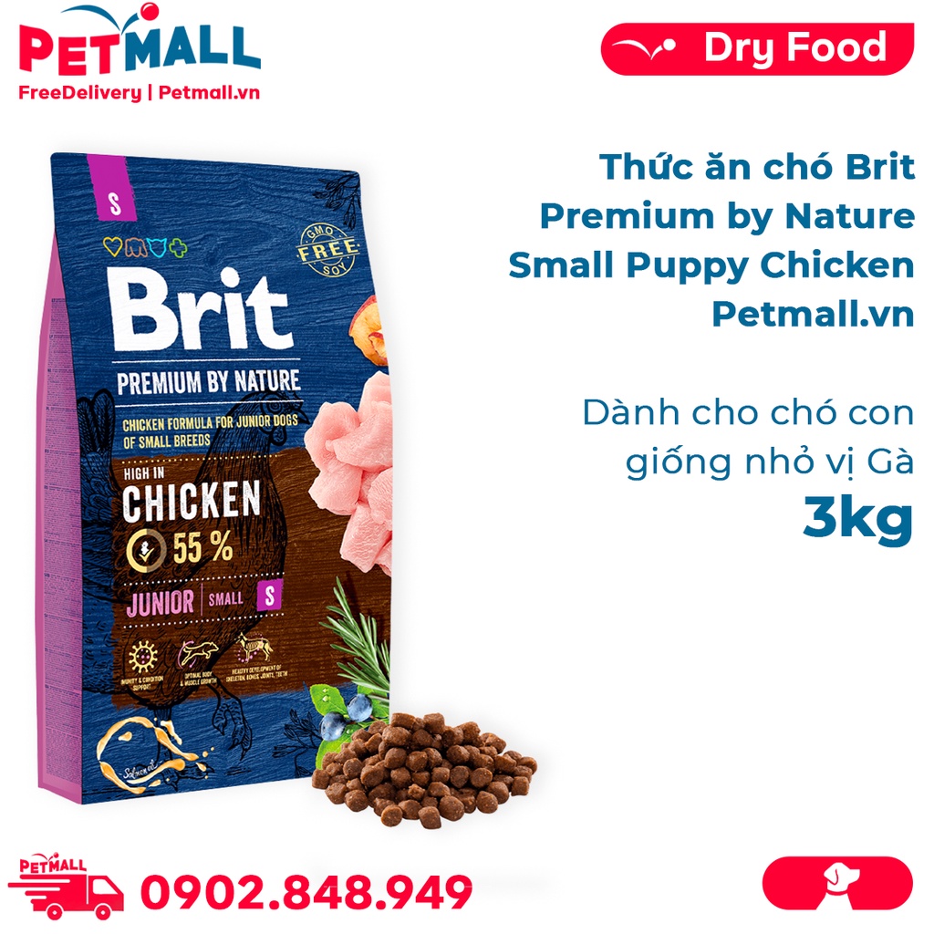 Thức ăn chó Brit Premium by Nature Small Junior Chicken 3kg - Dành cho chó con giống nhỏ vị Gà Petmall