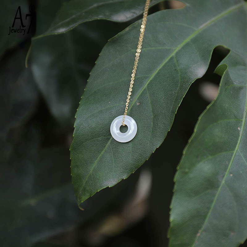 Vòng cổ Mặt Ngọc Bích Trắng A7 Mạ Vàng 18K