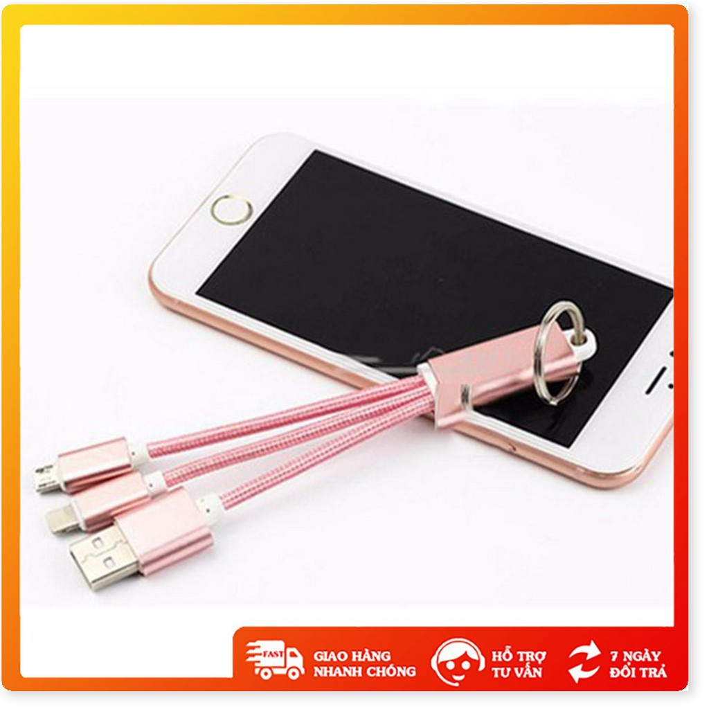 Cáp sạc 3 đầu - Xả Kho - Cáp sạc 3 đầu kiêm móc khóa tiện lợi hỗ trợ dòng điện đến 2A