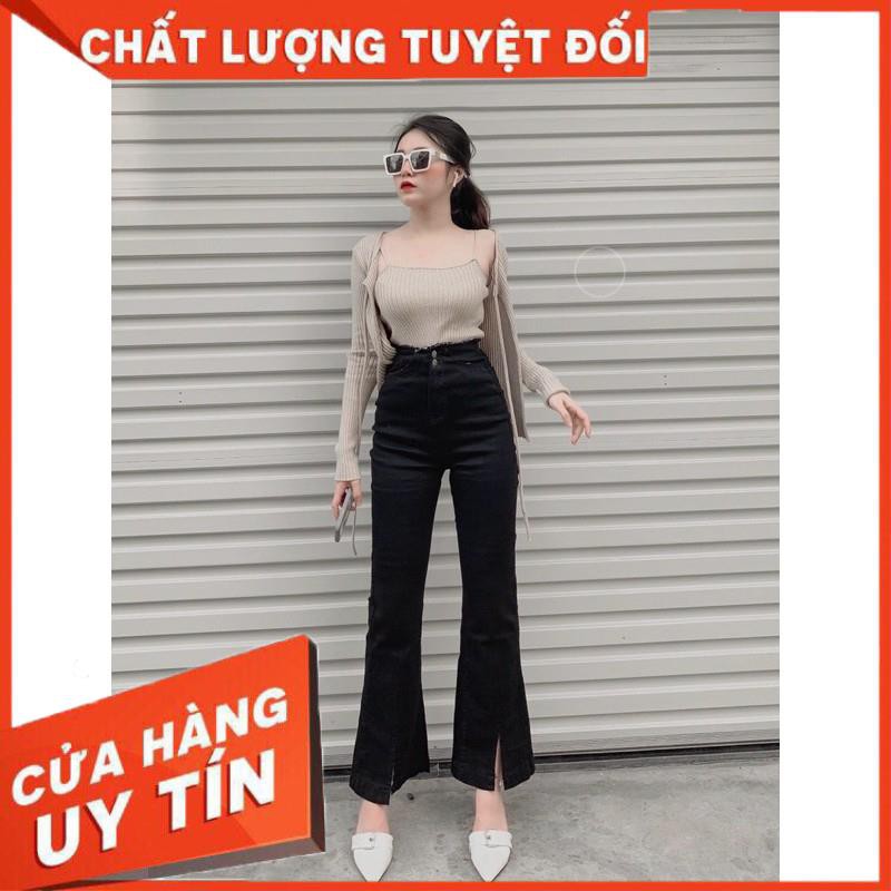 QUẦN JEANS LOE ĐEN DÁNG DÀI LƯNGCAO- Hình thật- Đẹp xuất sắc