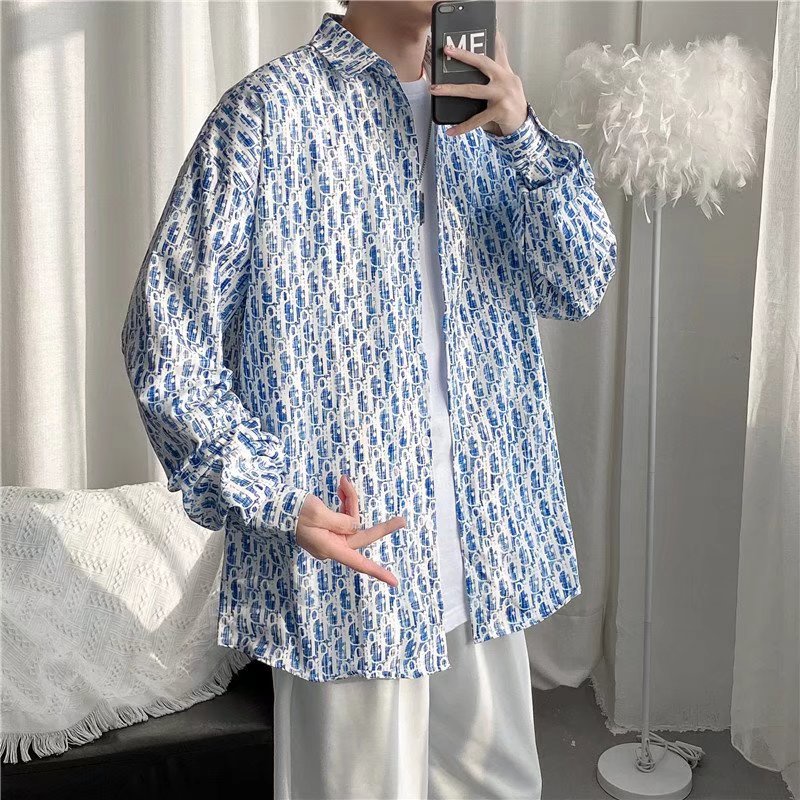 Áo Sơ Mi Tay Dài Dáng Rộng In Họa Tiết Phong Cách retro Hàn Quốc Thời Trang Thu Đông Cho Nam