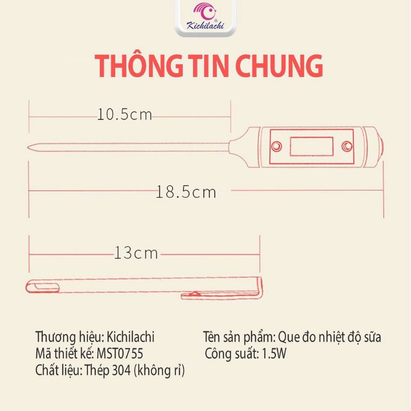Que Đo Nhiệt Độ Sữa KICHILACHI KICHI - Đo nhiệt độ nước, sữa, thức ăn