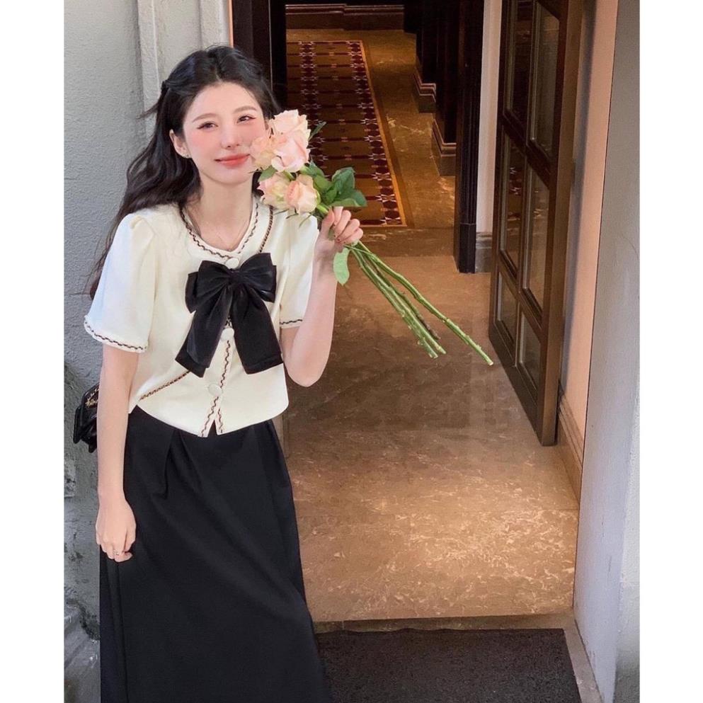 [ 𝐅𝐑𝐄𝐄 𝐒𝐇𝐈𝐏 ]  SÉT SƠ MI NƠ CHÂN VÁY TAY BỒNG VIỀN MÍ TIỂU THƯ