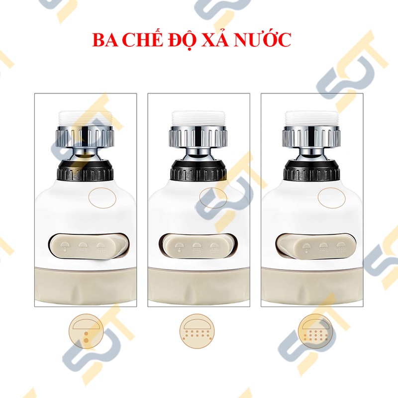 Đầu vòi tăng áp,Đầu vòi tăng áp rửa bát -3 chế độ phun cực mạnh - xoay 360 (ren vặn 22mm)