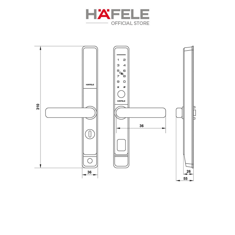 Khóa điện tử cửa nhôm Hafele DL6600 - 91220145 màu đen