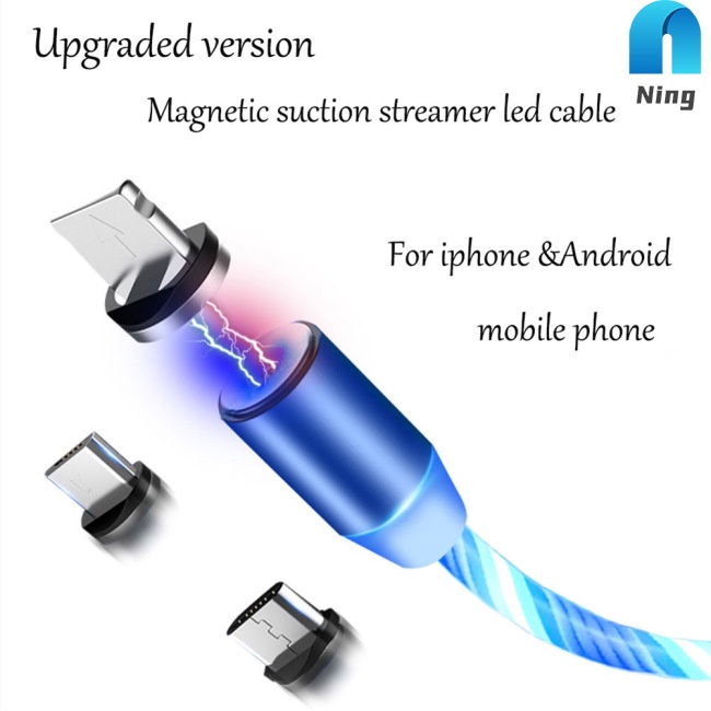 Dây Cáp Sạc Nhanh Truyền Dữ Liệu Có Đèn LED Đầu Nam Châm Cổng Micro USB Type-C Cho Điện Thoại Android IOS