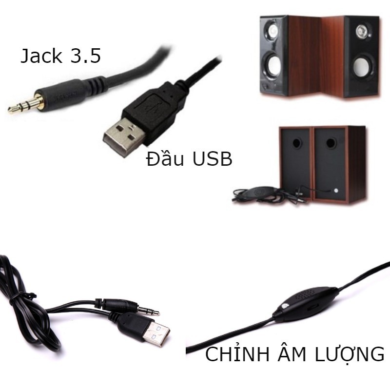 Loa máy tính vỏ gỗ, loa vi tính jack 3.5 âm thanh sống động trung thực